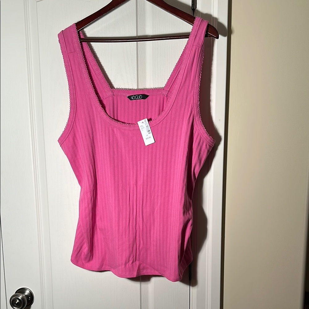 VOGLO Pink Ribbed Sleeveless Tank Top